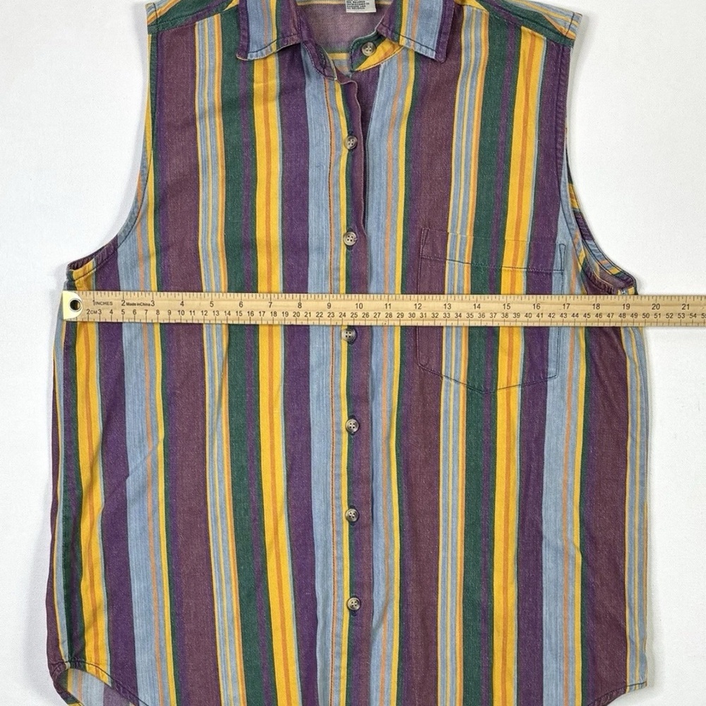 Vintage Kikomo Sleeveless Shirt Women’s Large Button Up Striped Purple Orange - Picture 6 of 8